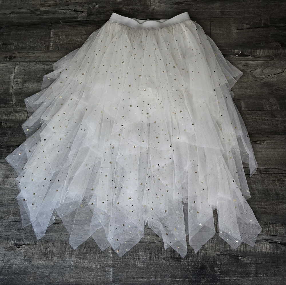 Whimsical White and Gold Women's Tulle Tutu Skirt